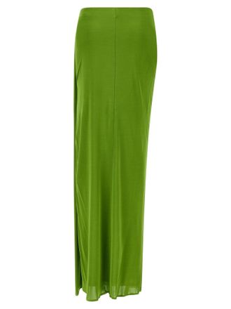 Elisabetta Franchi Shiny Viscose with Front Knot Detail Skirt - Green