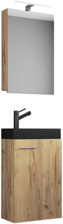 ebuy24 Vcm Juego De 3 Piezas Lavadero Para Invitados Wc Ba&ntilde;o De Invitados Wc Lavabo Con Gabinete De Espejo Muebles De Ba&ntilde;o Juego De Ba&ntilde;o - Slito Sc-bl (roble
