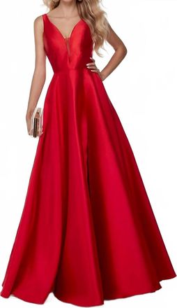 Alyce Paris Sleeveless V Neck Mikado Gown In Red