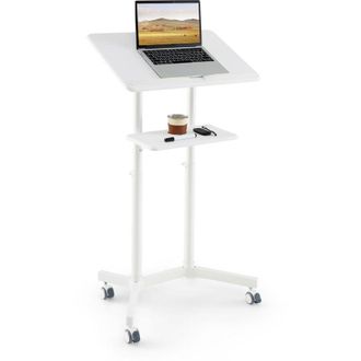 Costway Podio mobile, leggio da 104,5-128,5 cm, piccola scrivania con ruote e superficie inclinata regolabile e bordo, leggio con ripiano portaoggetti, bianco