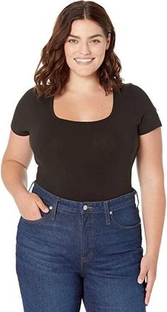 Madewell Womens Madewell Plus Ribbed Thong Bodysuit Black Stretch Square Neck RED914