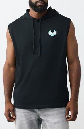 True Religion Buddha Circcular Hooded Tank in Jet Black at Nordstrom Rack, Size X-Large