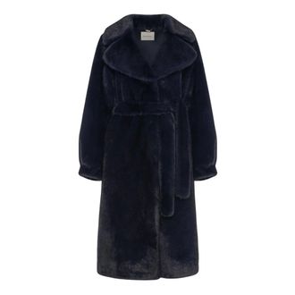 Manila Grace Abrigo Largo de Pelo Sint&eacute;tico con Cintur&oacute;n - Coats - Mujer - Azul - S