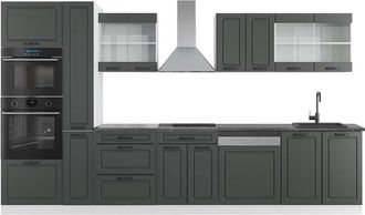 Vicco Mueble De Cocina R-line, Antracita Casa De Campo/blanco, 350 Cm Con Armario Alto, Et Antracita