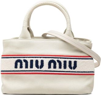 Miu Miu Pre-owned Miu Miu Cotton Trimmed Embroidered Canvas Logo Convertible Tote Ladies 73IBNNWPKWI7JSUU