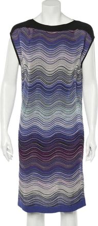 M Missoni Blue Wave Pattern Lurex Knit Shift Dress