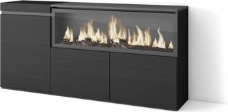 Skraut Home Aparadores Para Sal&oacute;n, Gran Capacidad De Almacenaje, 160, 3 Puertas, Chimenea El&eacute;ctrica Xxl, Estilo Moderno, Negro - Skraut Home