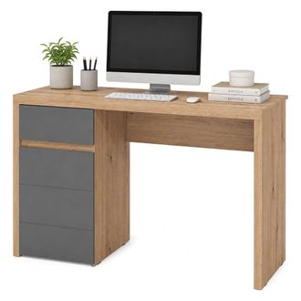 Dmora Escritorio Bovec, Un Caj&oacute;n, 2 Estantes, Una Puerta, 140x52x77h Cm Roble Marr&oacute;n