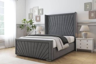 Comfort Beds Sunrise Coniston Bed Frame - 50 Upholstered Wingback Headboard in Dark Grey | Size: Super King