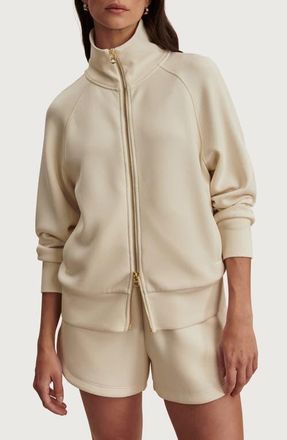 Varley Tyde Mixed Media Zip Front Sweatshirt in Pristine at Nordstrom, Size X-Small