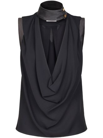 Elisabetta Franchi Draped Cowl Neckline Sleeveless Top with Structured Collar