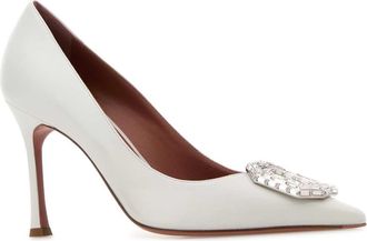 Amina Muaddi Womens Camelia Pump White Leather