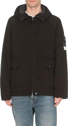 Stone Island Black Padded Jacket With Hood And Signature Logo