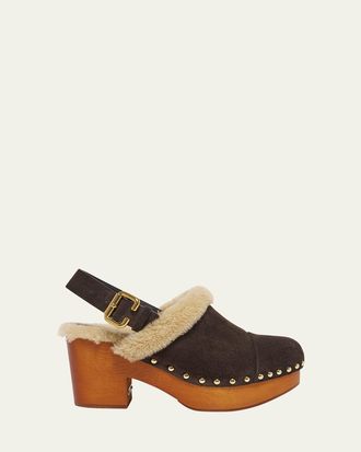 Chlo&eacute; Jeanette Suede Shearling-Lined Clogs