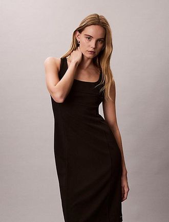 Calvin Klein Vestido de crep&eacute; el&aacute;stico con cuello redondo