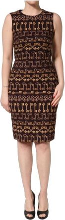 Dolce & Gabbana Key Print Mouwloze Kokerjurk - Dames - Casual kleedjes - Bruin - M - Leer - Kleedjes