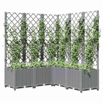 Berkfield Home Garden Planter with Trellis Light Grey 120x120x136 cm PP | Size: 120 x 120 x 136 cm