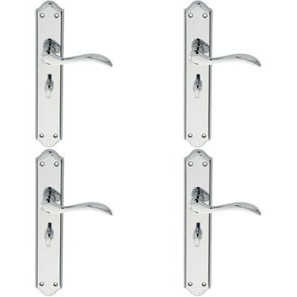 Loops 4x PAIR Curved Handle on Long Bathroom Backplate 245 x 45mm Polished Chrome