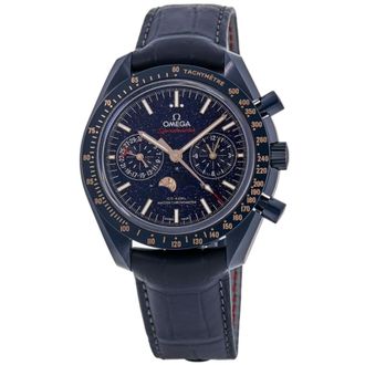 Omega Speedmaster Moonphase Co-Axial Master Chronometer Chronograph Blue Side Of The Moon Dial Leather Strap Mens Watch 304.93.44.52.03.002
