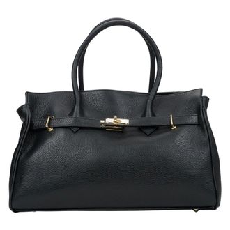 Estro & Luminara Tassen, Dames, Zwart, ONE Size, Leer, Grote Leren Handtas
