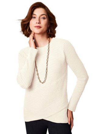Jessica London Ribbed Crossover Crewneck in Ivory at Nordstrom, Size Small