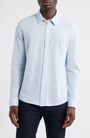 Vince Cotton Piqu&eacute; Knit Button-Up Shirt in Oxford Blue at Nordstrom, Size Large