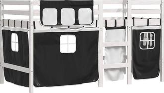 vidaXL Vidaxl - Cama Alta Ni&ntilde;os Con Cortinas Madera Pino Blanco Negro 90x190 Cm