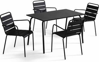 Oviala Mesa de jard&iacute;n y 4 sillas de metal negro