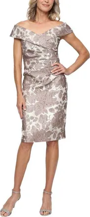 Alex Evenings Metallic Floral Jacquard Cocktail Dress in Taupe at Nordstrom, Size 12