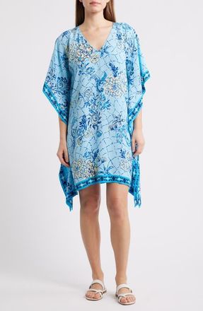 Lilly Pulitzer Lindamarie Floral Silk Caftan in Bellevue Blue Breakers at Nordstrom, Size Xx-Small