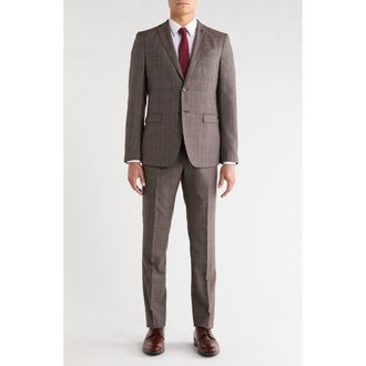 John Varvatos Plaid Wool Blend Suit in Brown at Nordstrom Rack, Size 38 Regular