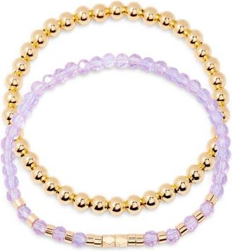 Brook & York Makenna Set of 2 Birthstone Beaded Stretch Bracelets in Gold/June at Nordstrom