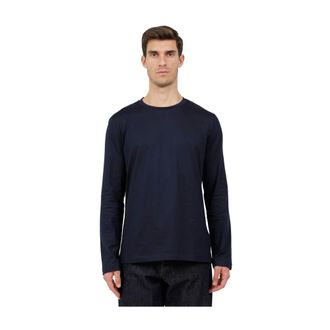 Dondup Tops, Heren, Blauw, XL, Katoen, Slim T-shirt met lange mouwen en ronde hals