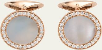 Jan Leslie Mens 18K Rose Gold Mother Of Pearl and Diamond Cufflinks