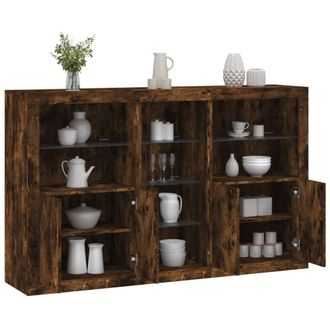 Berkfield Home Sideboard with LED Lights Smoked Oak 162x37x100 cm in Brown | Size: 162 x 37 x 100 cm