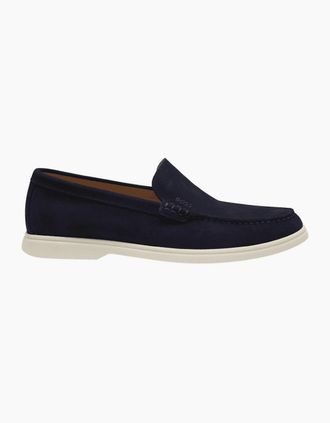 HUGO BOSS Mens Sienne Moccasin Suede Navy Loafers - Size: 10