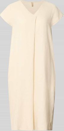 Soyaconcept Knielanges Leinenkleid mit V-Ausschnitt Modell Ina in Sand, Gr&ouml;&szlig;e XXL