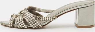 Gina Metallic Grey Patent Crystal Embellished Leather Slide Sandals