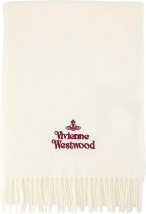 Vivienne Westwood Accessoires, Dames, Wit, ONE Size, Wol, Geborduurd logo sjaal