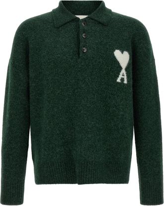 Ami Green Solid Shirt Collar Polo
