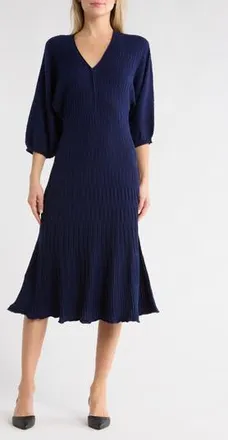 Max Studio Balloon Sleeve Midi Sweater Dress in Sapphire Blue at Nordstrom Rack, Size X-Large