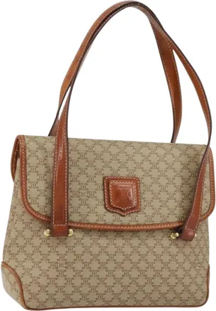Celine Vintage Macadam Canvas And Leather Beige Canvas Handbag (Pre-Owned)