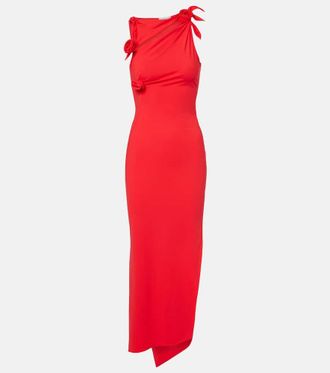 Coperni Floral-applique asymmetric jersey maxi dress