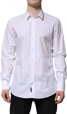 Dolce & Gabbana White Cotton GOLD Long Sleeves Dress Mens Shirt