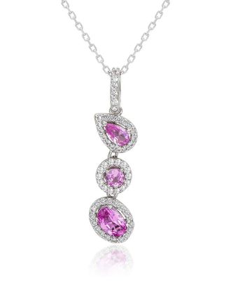 Suzy Levian Silver 1.06 Ct. Tw. Diamond & Pink Sapphire Multi-Shape Drop Pendant