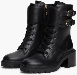 Tommy Hilfiger Womens Heeled Leather Biker Boot - Black - US 6.5 / EU 37