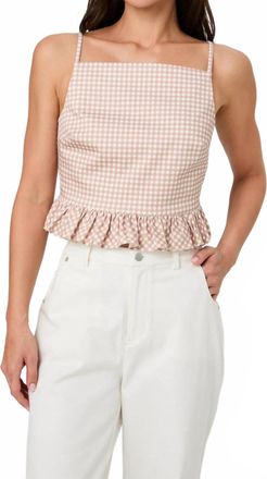 French Connection Lilah Stretch Cotton Top In Petit Gingham Almond