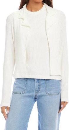 Karen Kane Ribbed Long Set-In Sleeves Jacket - Petite In Off White