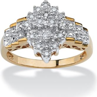 Palm Beach Jewelry 1/10 TCW Round Diamond Marquise-Shaped Step Ring in Gold-Plated