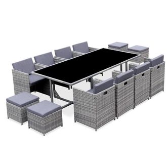 Sweeek 8 To 12-seater Rattan Cube Table Set With Chairs in Grey